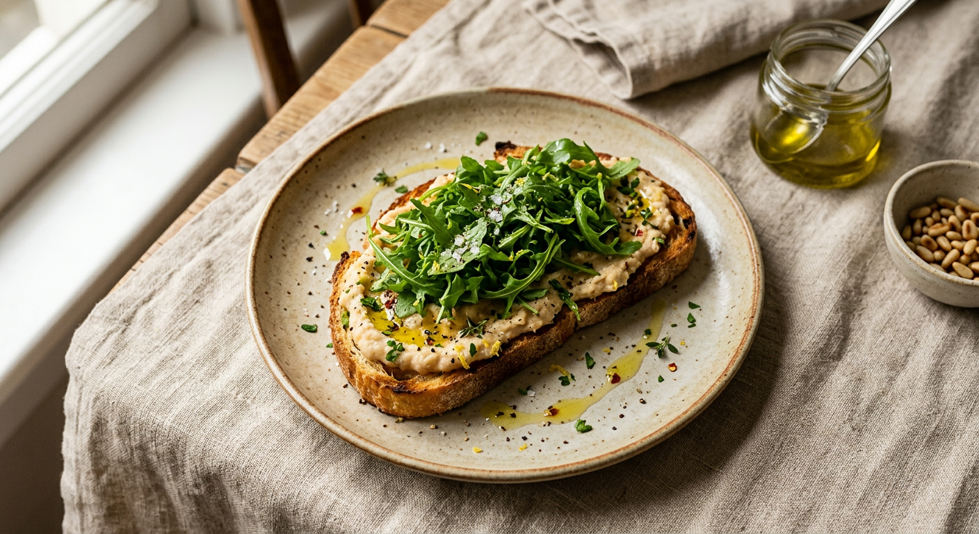 Creamy Cannellini Bean Toast with Rocket