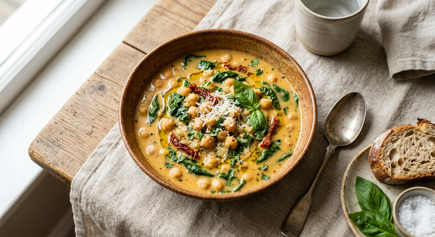 Creamy Tuscan Chickpea & Spinach Soup