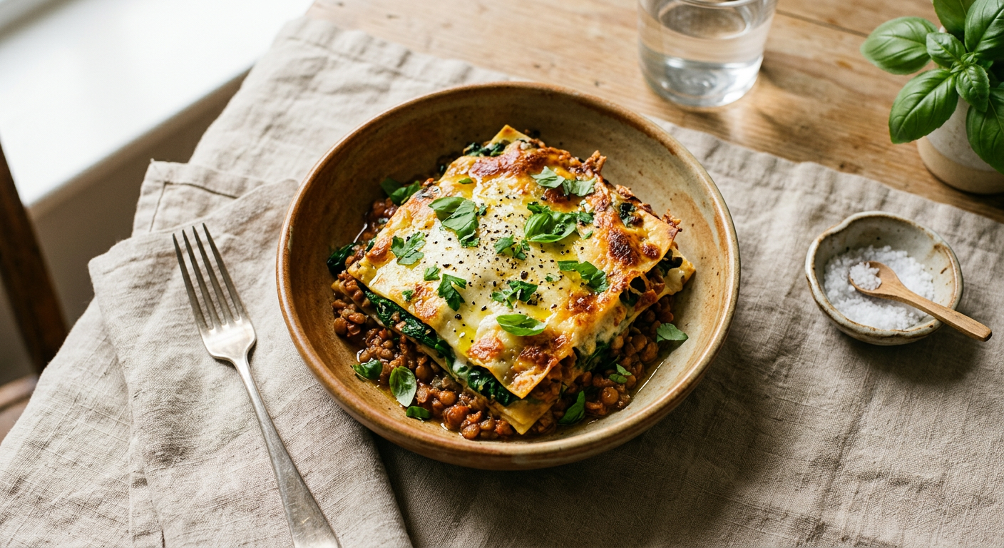 Hearty Lentil & Spinach Lasagne
