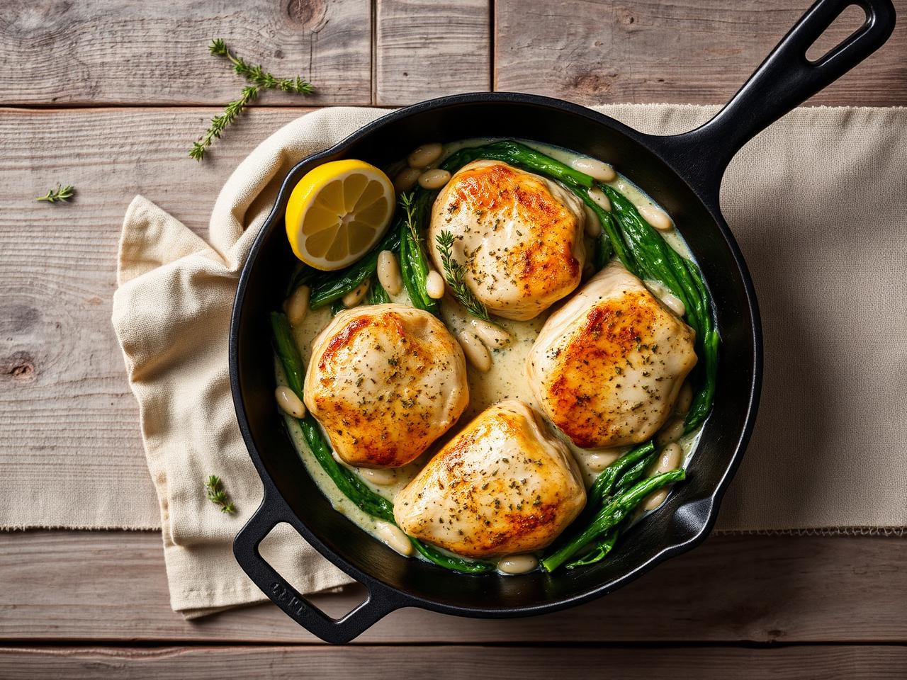 Lemon Herb Chicken with White Beans & Greens