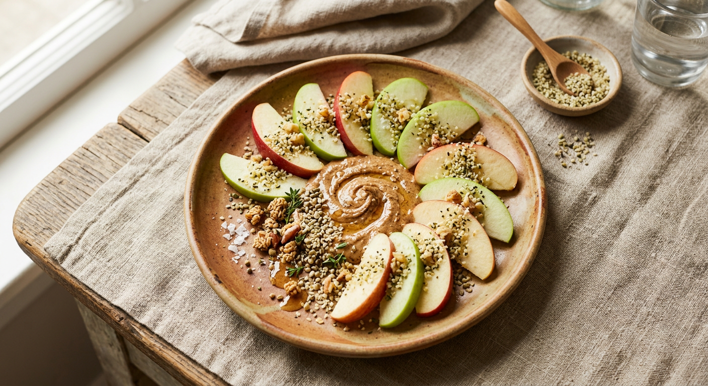 Nut Butter & Apple Slices with Hemp Seeds
