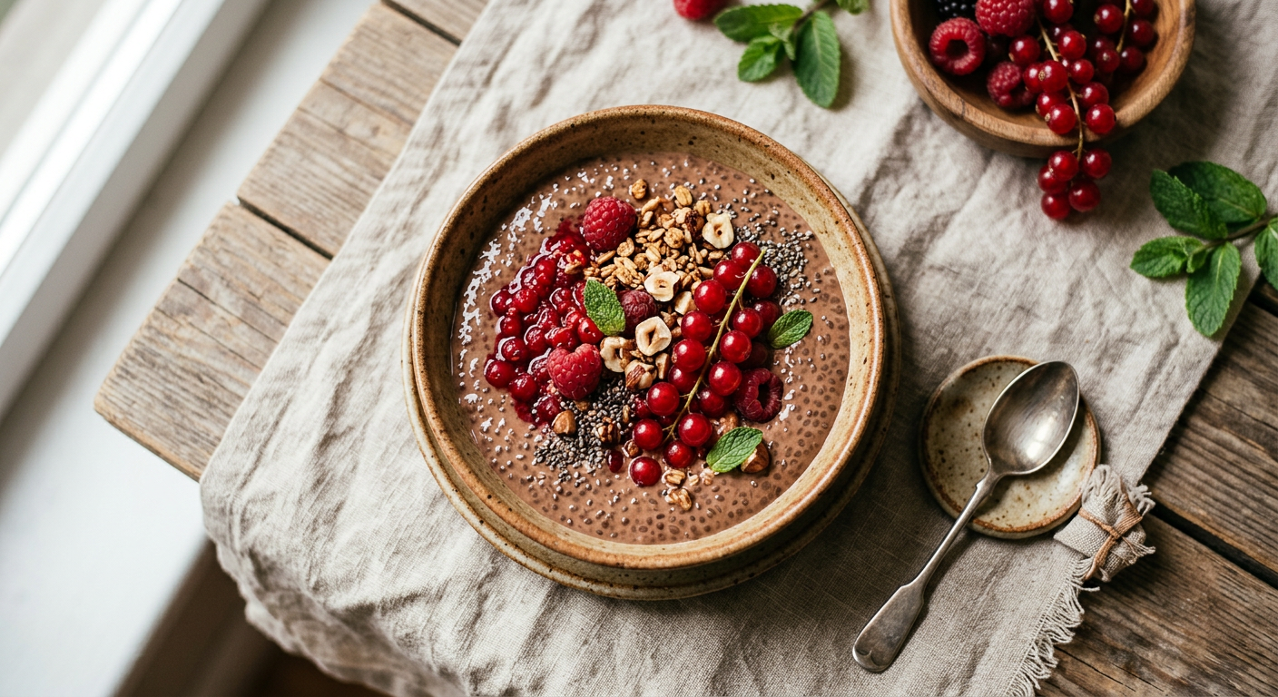 Overnight Chocolate Chia Pot with Redcurrants